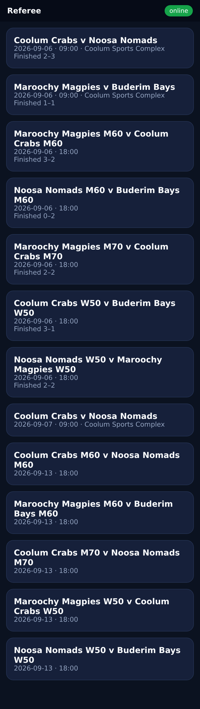 The referee's fixture list
